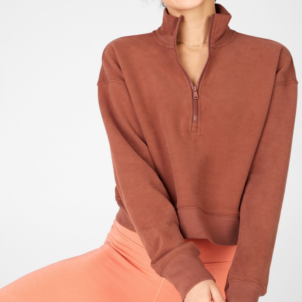 Fabletics Rust Quarter-Zip Sweatshirt